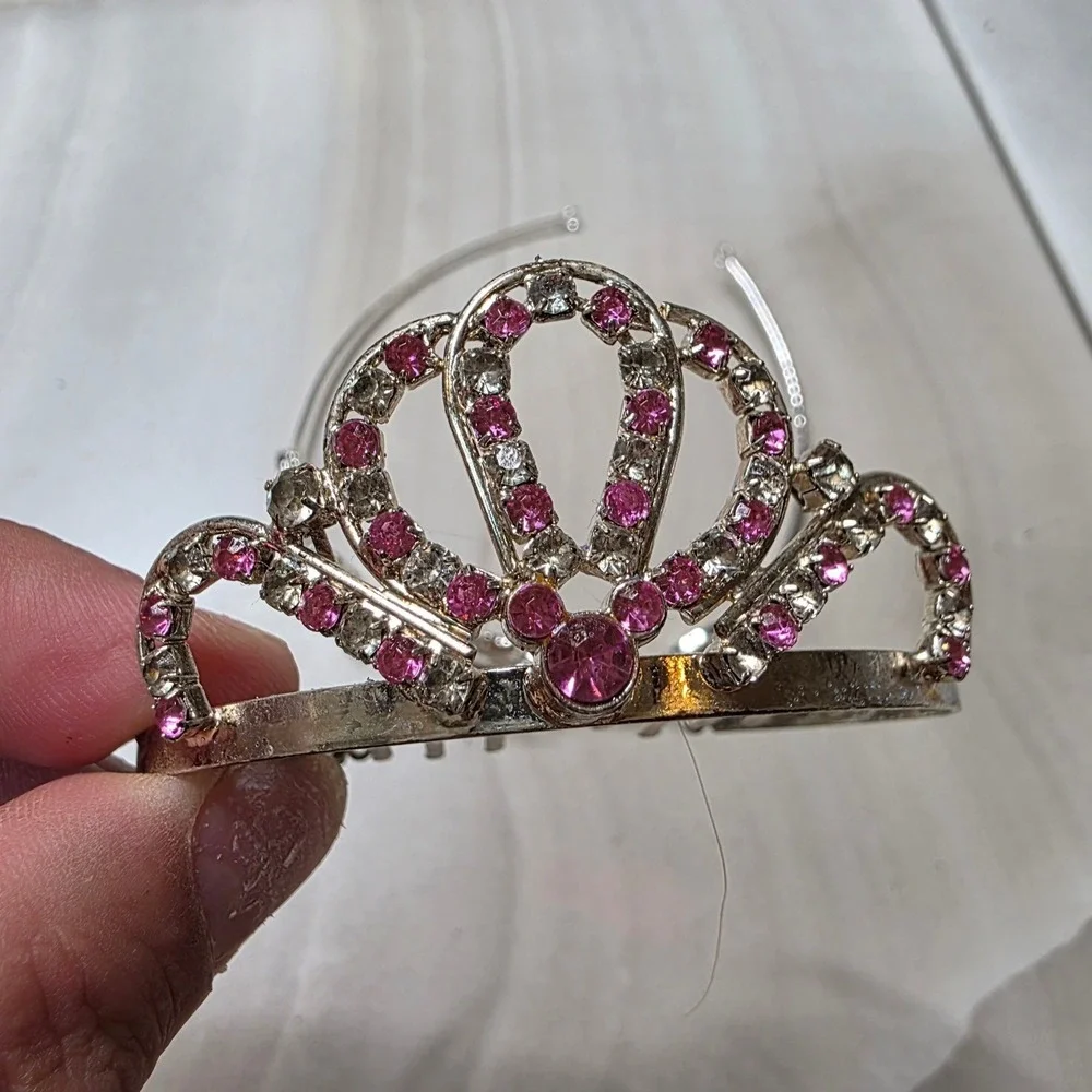 Princess Tiaras Pink Rhinestone Hair Comb and Heart Pearl Headband set of 2 H3